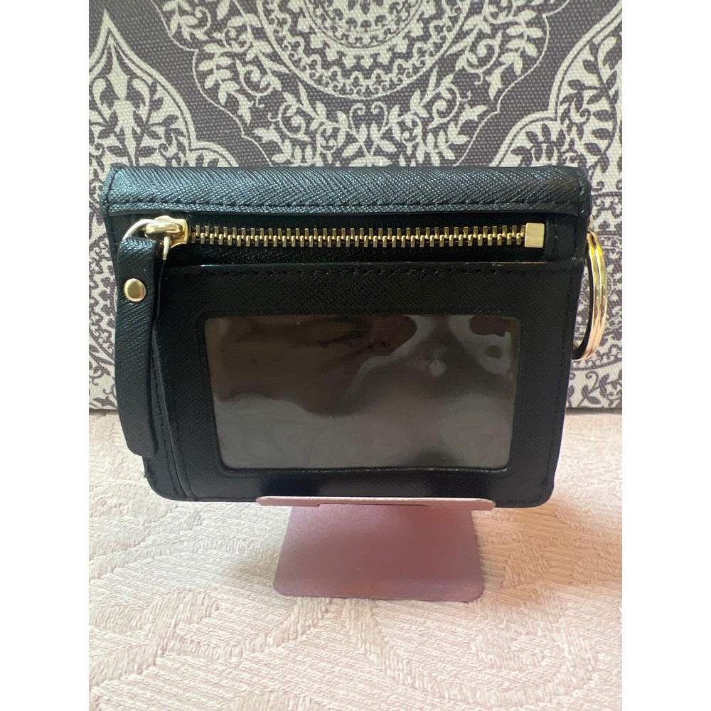 Kate Spade New York Black Saffiano Leather Card Holder Wallet ID Window Key Ring - Picture 2 of 5
